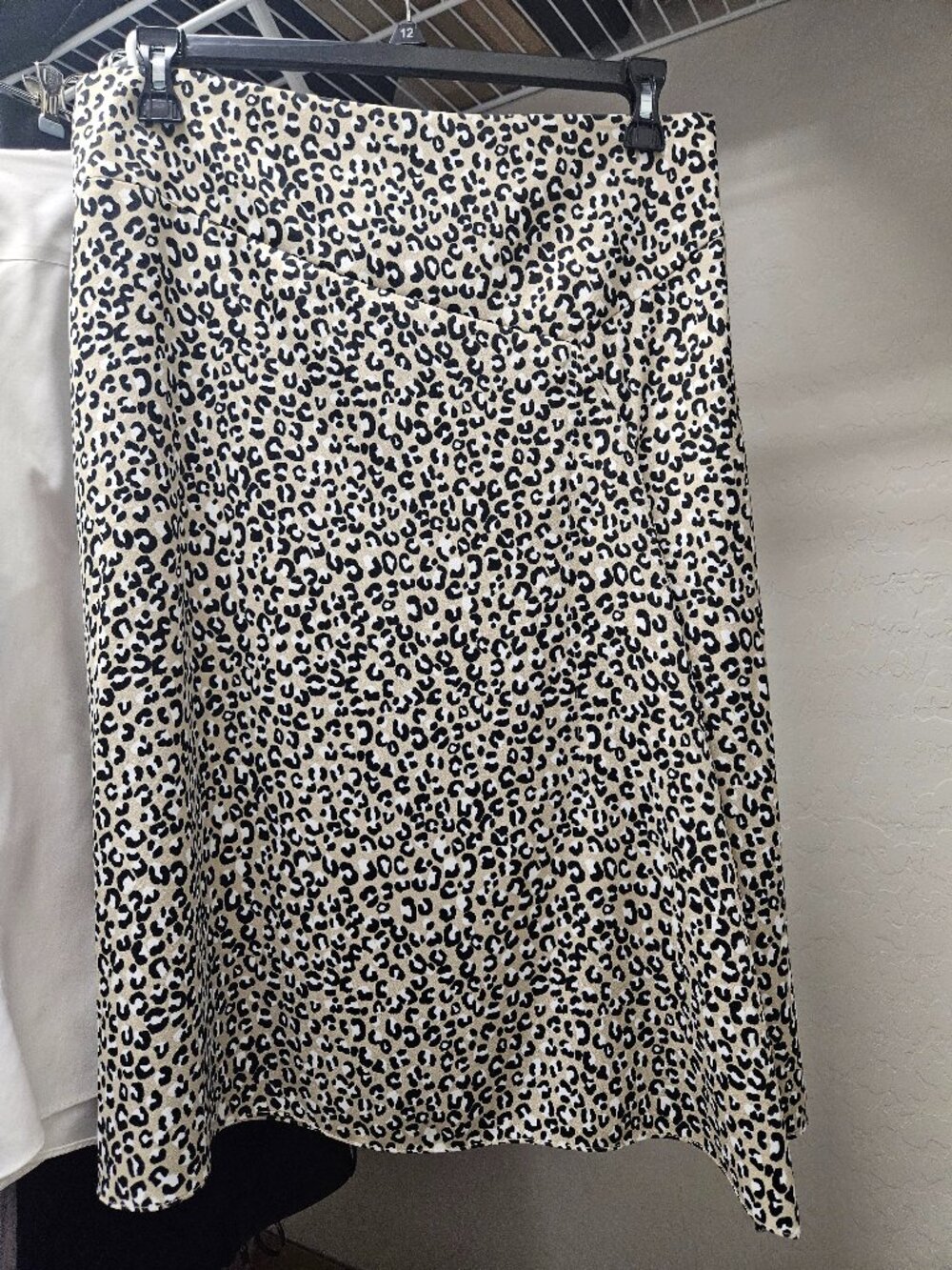 DKNY Asymmetric Midi Skirt w/ Slit & Back Zip - Leopard - Size 12